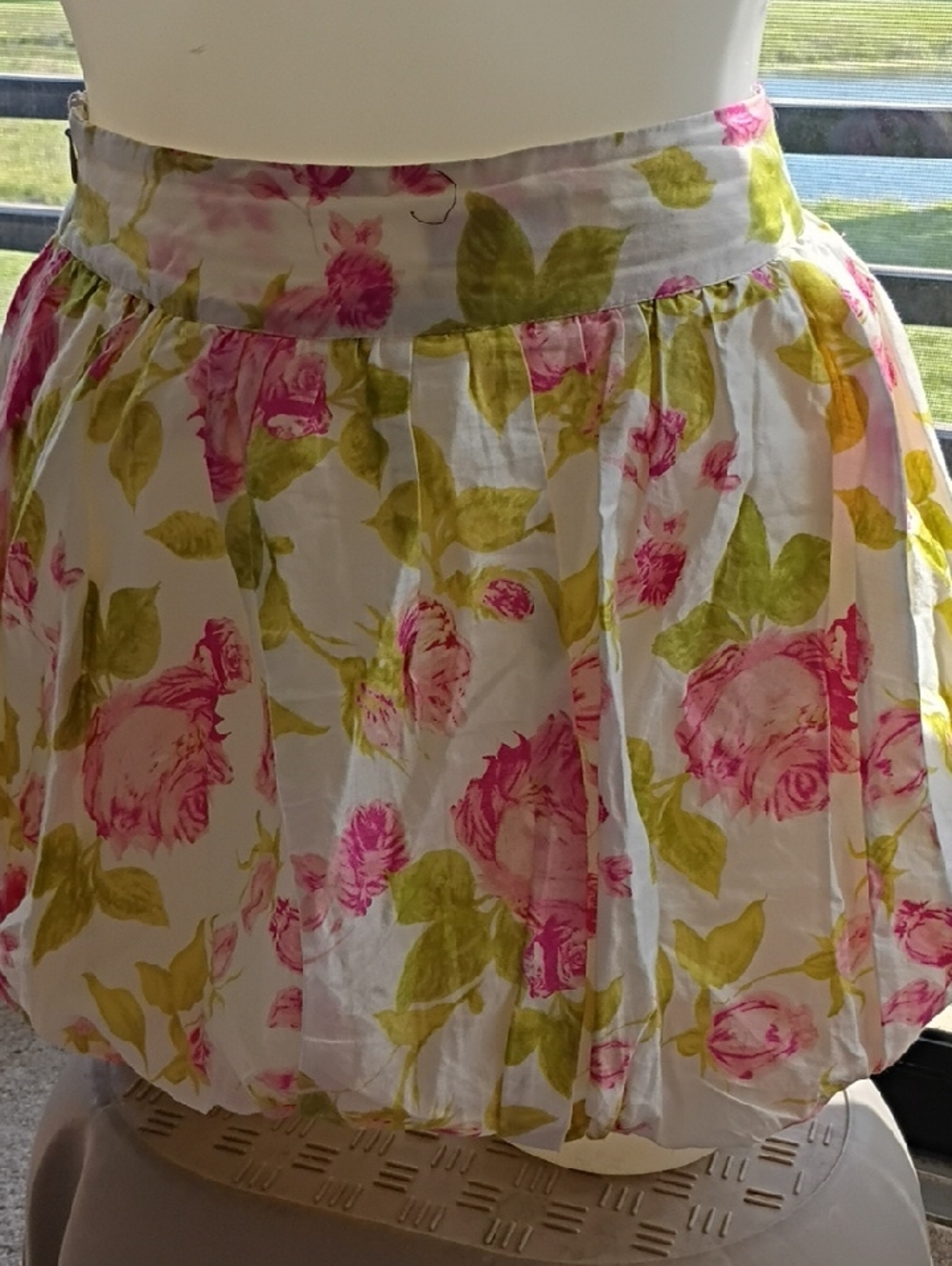 Miss Selfridge White Skirt with Pink Floral and Green Leaves